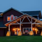 nice red house at dusk