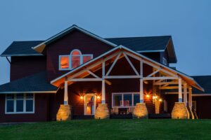 nice red house at dusk