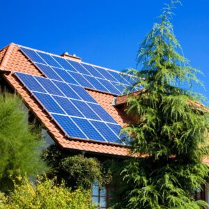 home with solar panels on roof